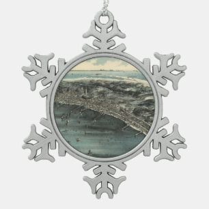 Vintage Pictorial Map of Provincetown (1910) Snowflake Pewter Christmas Ornament