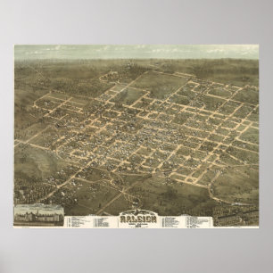 Vintage Pictorial Map of Raleigh NC (1872) Poster