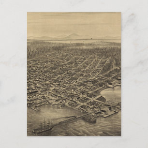 Vintage Pictorial Map of Seattle (1878) Postcard