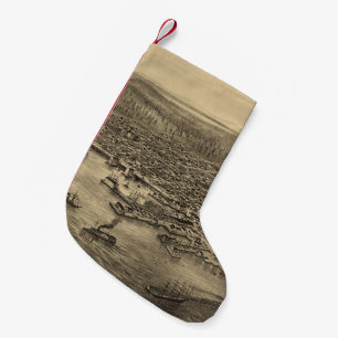 Vintage Pictorial Map of Seattle (1878) Small Christmas Stocking