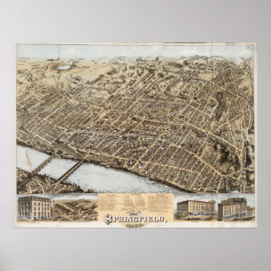 Vintage Pictorial Map of Springfield MA (1875) Poster