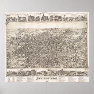 Vintage Pictorial Map of Springfield Ohio (1884) Poster