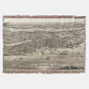 Vintage Pictorial Map of St. Augustine FL (1885) Throw Blanket