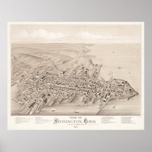 Vintage Pictorial Map of Stonington CT (1879) Poster