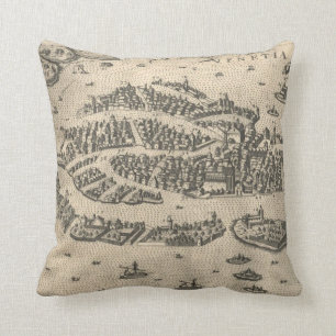 Vintage Pictorial Map of Venice Italy (1573) Cushion