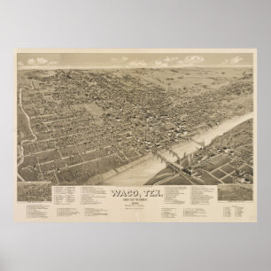 Vintage Pictorial Map of Waco Texas (1886) Poster