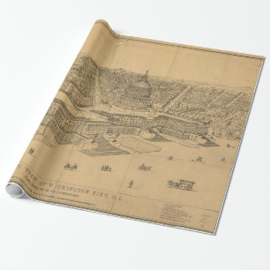 Vintage Pictorial Map of Washington D.C. (1872) Wrapping Paper