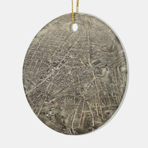 Vintage Pictorial Map of Worcester MA (1878) Ceramic Tree Decoration