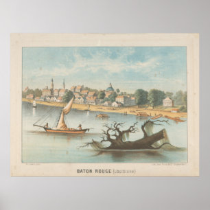 Vintage Pictorial View of Baton Rouge LA (1854) Poster