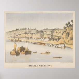 Vintage Pictorial View of Natchez MS (1854) Poster