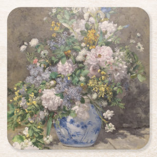 Vintage Pierre Auguste Renoir Spring Bouquet Square Paper Coaster
