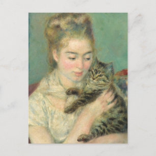 Vintage Pierre Auguste Renoir Woman with a Cat Holiday Postcard