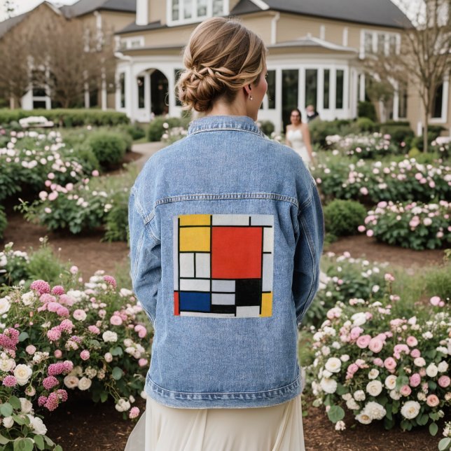 Vintage Piet Mondrian Composition, retro Denim Jacket (Wedding Back)