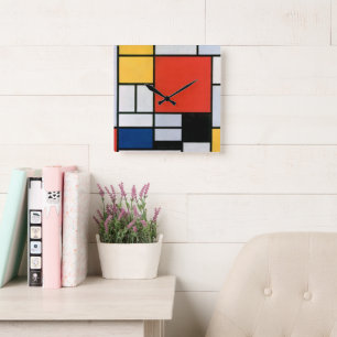 Vintage Piet Mondrian Composition, retro Square Wall Clock