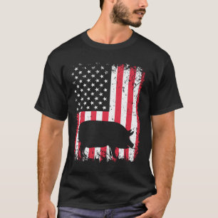 Vintage Pig American Flag Animals Lover Zookeeper T-Shirt
