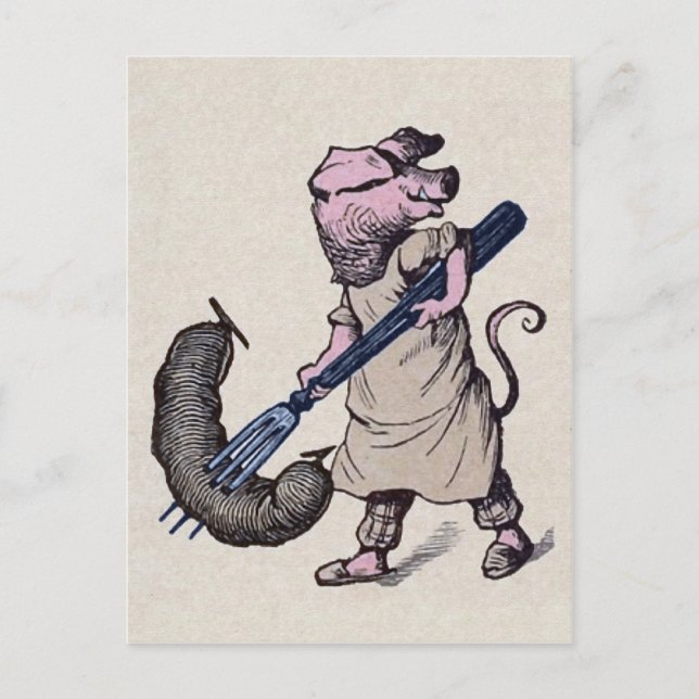 Vintage Pig and Sausage Postcard (Front)