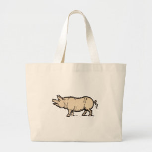 Vintage Pig Antique Piggy Illustration Large Tote Bag
