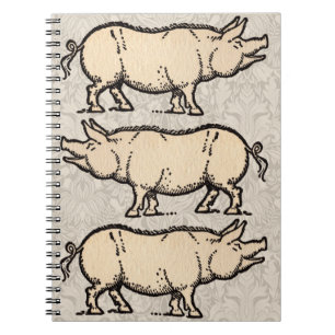 Vintage Pig Antique Piggy Illustration Notebook