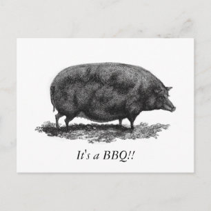 Vintage pig BBQ invitation card