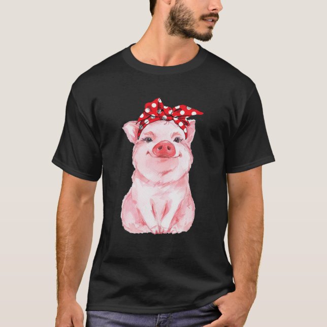 Vintage Pig Cute Bandanna T-Shirt (Front)