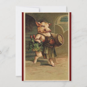 Vintage Pig On A Mission Holiday Card