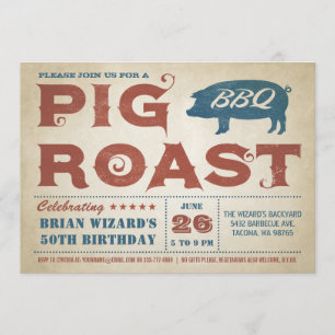 Vintage Pig Roast BBQ Birthday Invitation