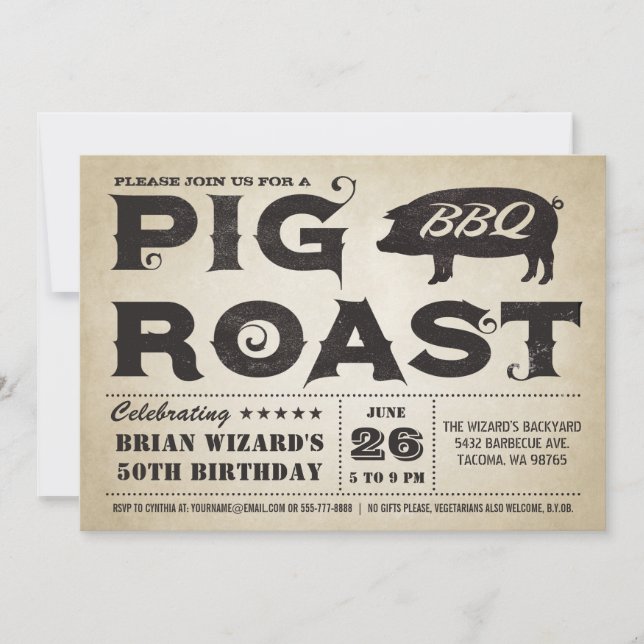 Vintage Pig Roast BBQ Birthday Invitation (Front)