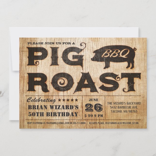 Vintage Pig Roast BBQ Birthday Invitation (Front)