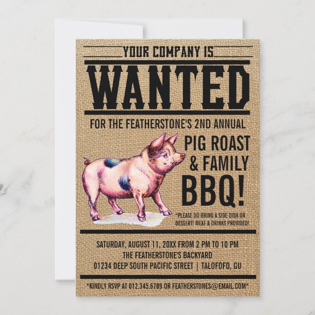 Vintage Pig Roast Family BBQ Invitations (Front)