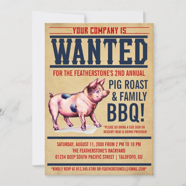 Vintage Pig Roast Family BBQ Invitations (Front)