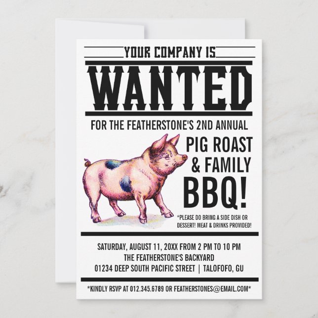 Vintage Pig Roast Family BBQ Invitations (Front)