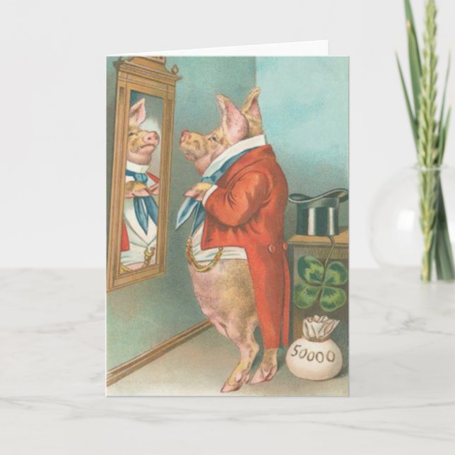 Vintage Pig Shamrock St Patrick's Day Card (Front)