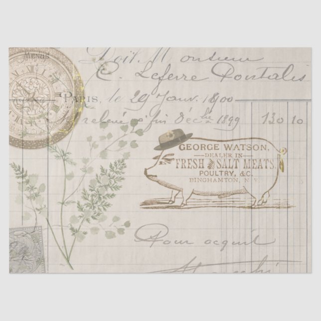 Vintage Pig Sign Farmhouse Tissue Paper (Front)