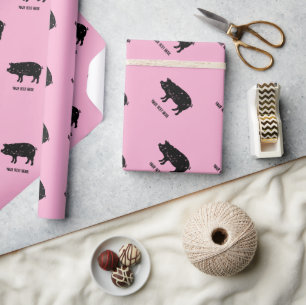 Vintage pig silhouette pink gift wrapping paper