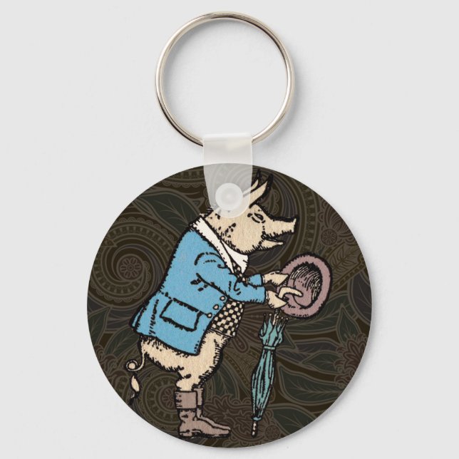 Vintage Pig Wearing Jacket Key Ring (Front)