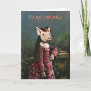 Vintage Piglet Girl Birthday Card