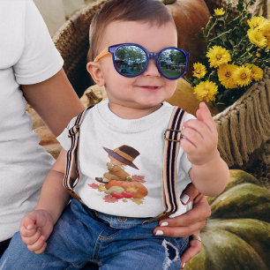 Vintage Pilgrim Boy Praying on Pumpkin Baby T-Shirt