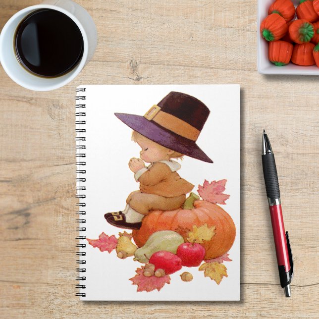 Vintage Pilgrim Boy Praying on Pumpkin Notebook (Vintage Pilgrim Boy Praying on Pumpkin Notebook)