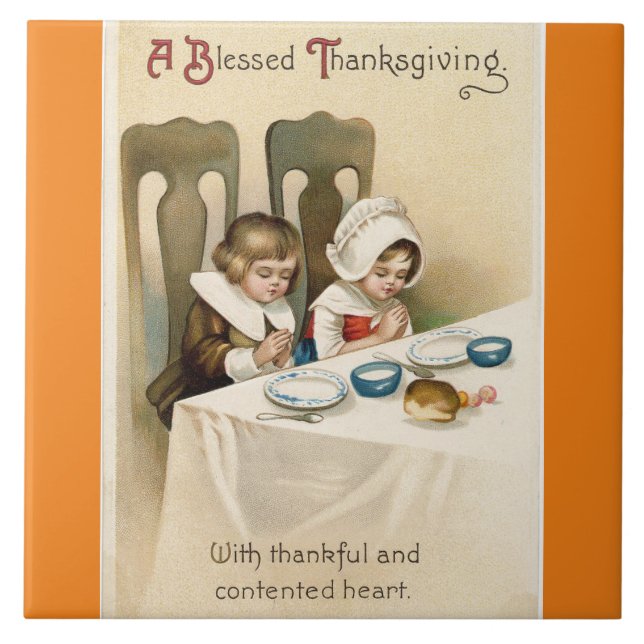 Vintage Pilgrim Children Ceramic Tile (Front)