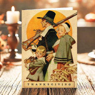 Vintage Pilgrim Family Thanksgiving Holiday Card