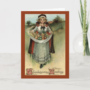 Vintage Pilgrim Lady Thanksgiving Greeting Card