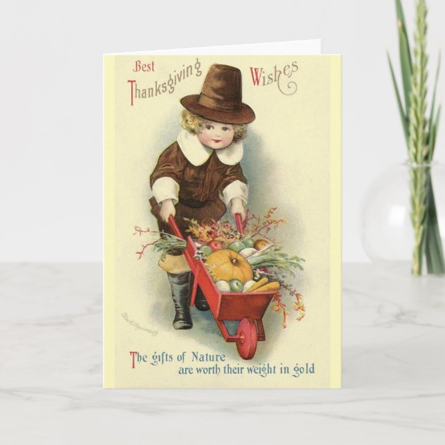 Vintage Pilgrim Thanksgiving Greeting Card (Front)