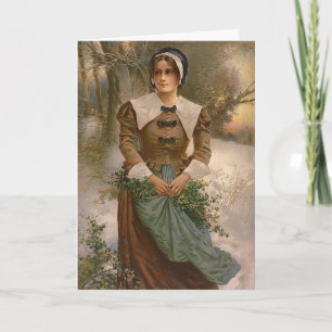 Vintage Pilgrim Woman Holiday Card