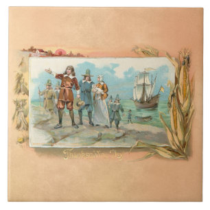 Vintage Pilgrims Landing at Plymouth Rock Ceramic Tile