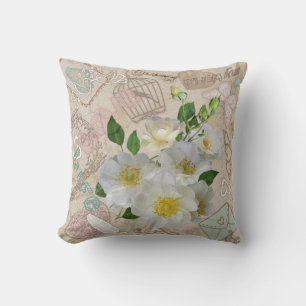 Vintage pillow with dog rose