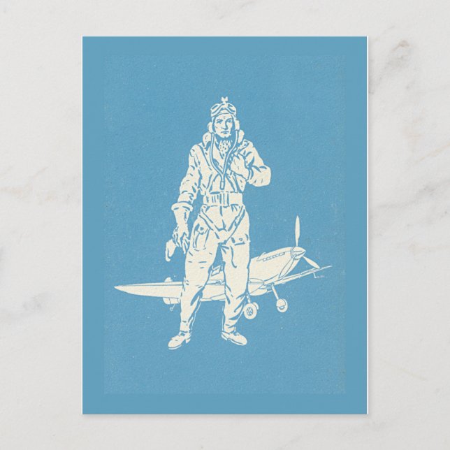 Vintage Pilot and Aeroplane Art Postcard (Front)