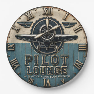 Vintage Pilot Lounge Airplane Paper Plate