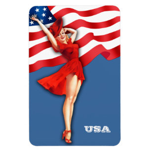 Vintage Pin-Up Art . US Patriotic Gift Magnet
