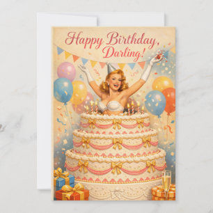Vintage Pin-Up Birthday Card, Classy Retro Glam  Holiday Card