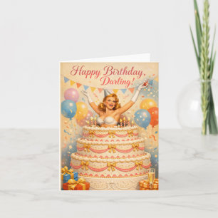 Vintage Pin-Up Birthday Card, Classy Retro Glam  Holiday Card